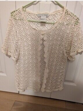 madison leigh Cream Open-Knit Short Sleeve Top